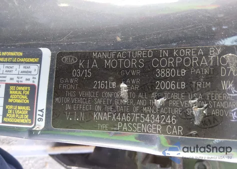 2015 Kia Forte Lx z USA, uszkodzony, nr VIN KNAFX4A67F5434246